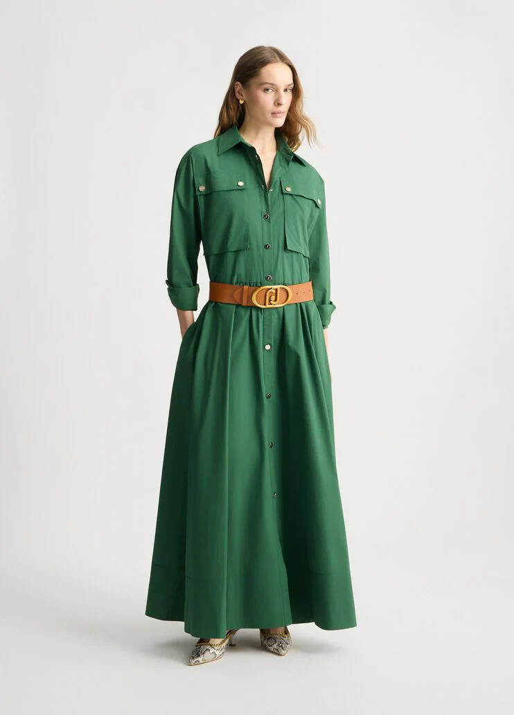 Long green shirt dress