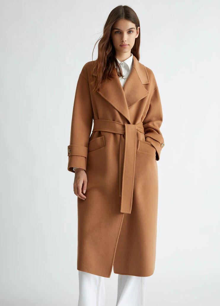 Belted wool-blend coat
