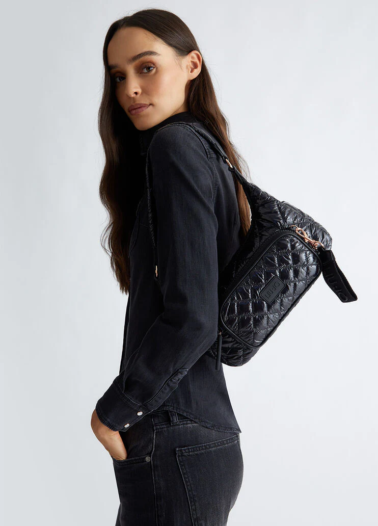Quilted nylon shoulder bag