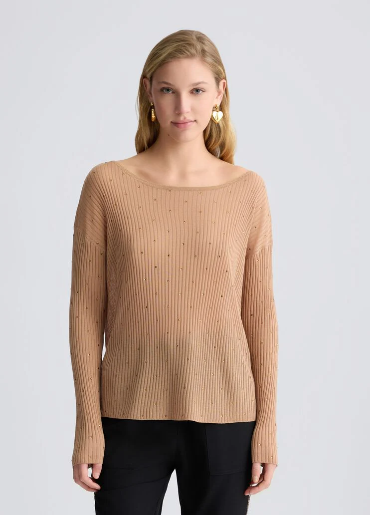 Beige jumper with rhinestones