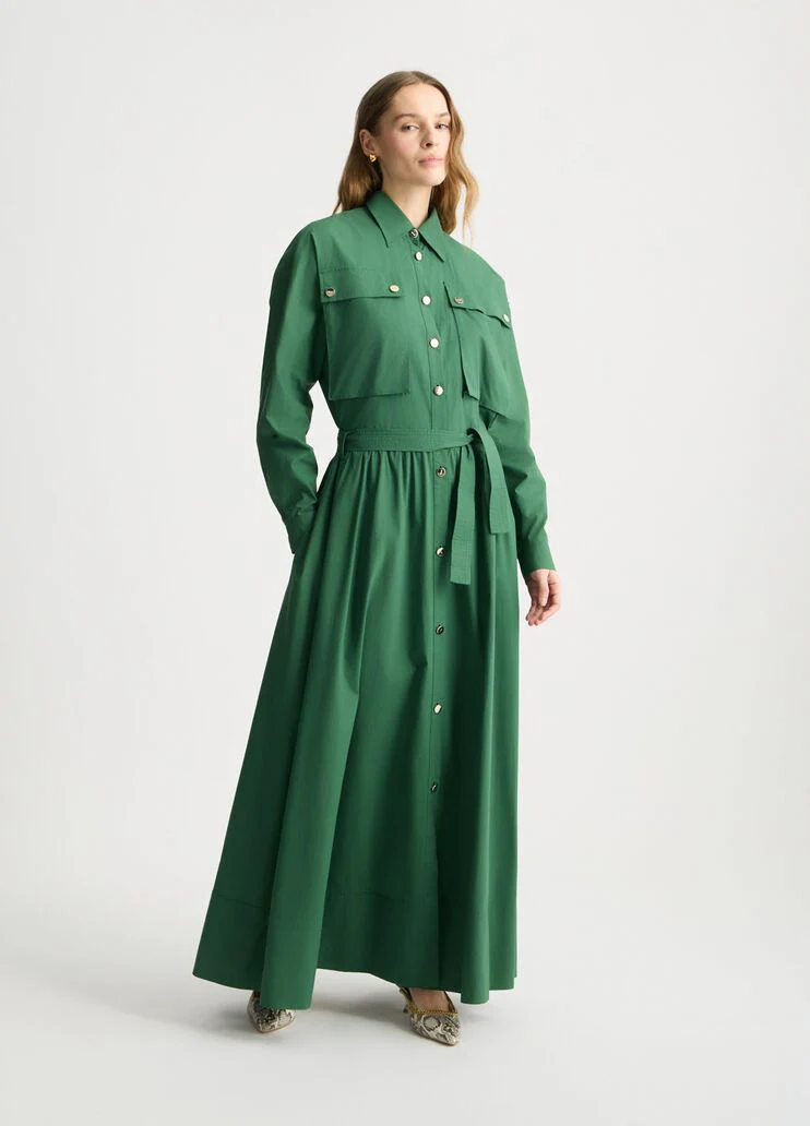 Long green shirt dress