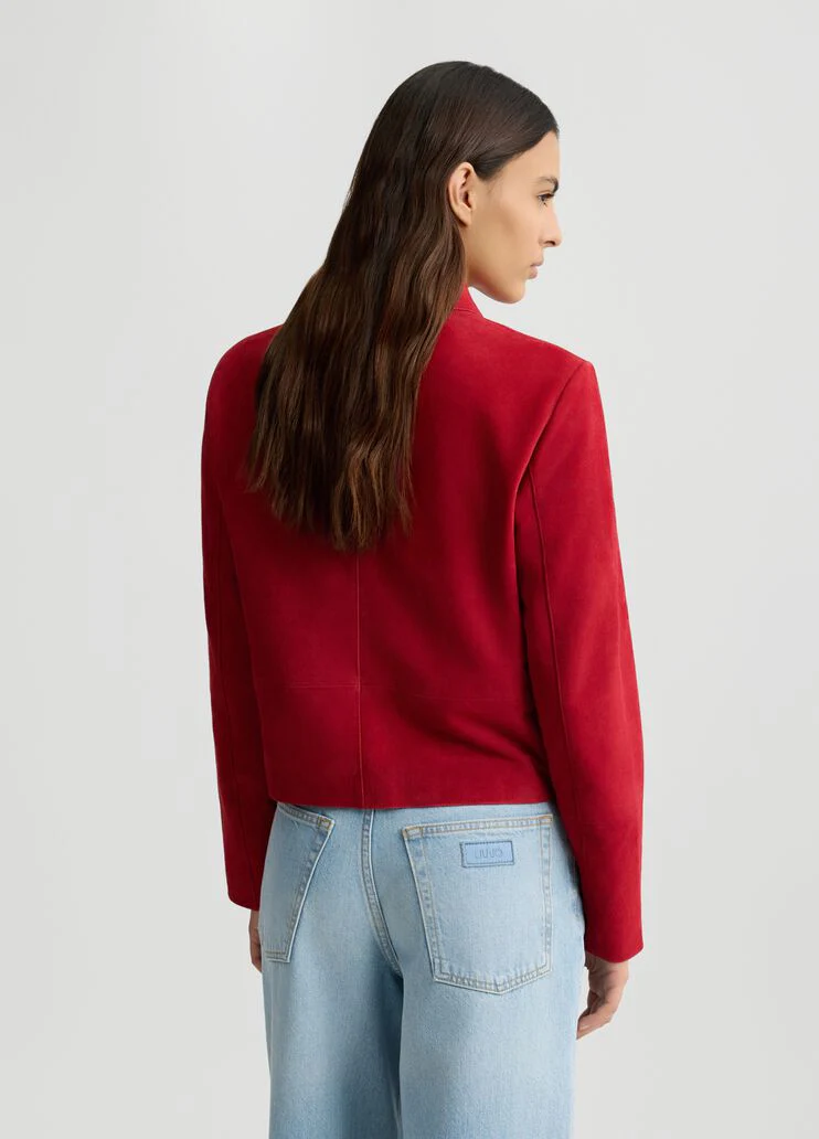 Red suede boxy jacket