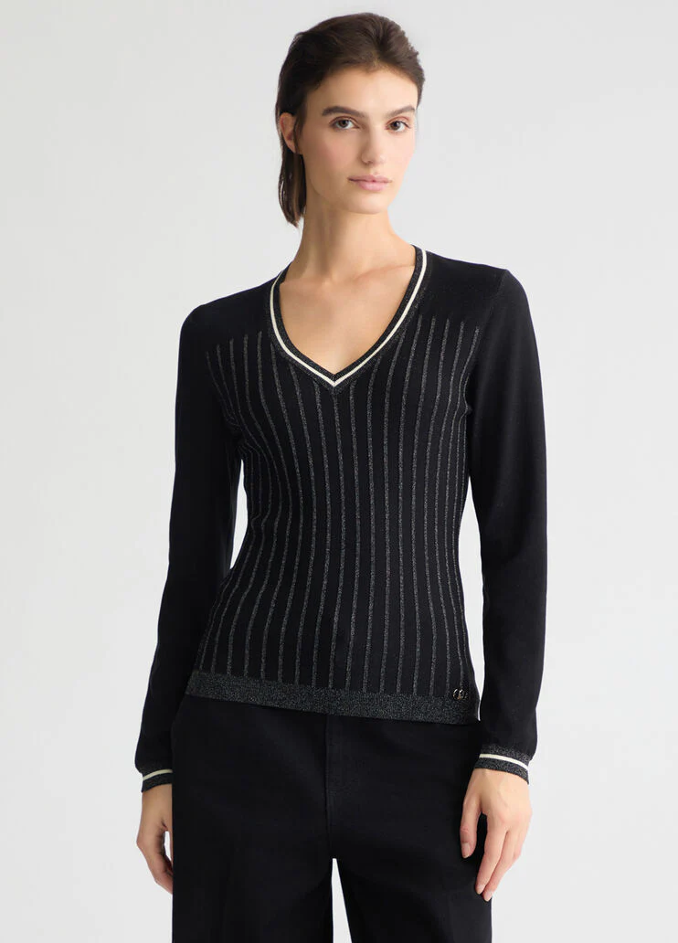 Black V-neck jumper