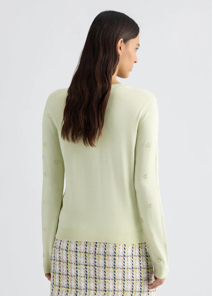 Cardigan with logo and rhinestones