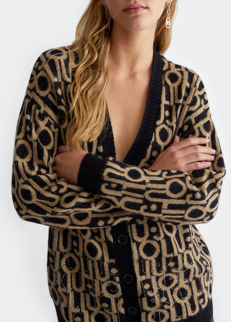 Cardigan with jacquard logo