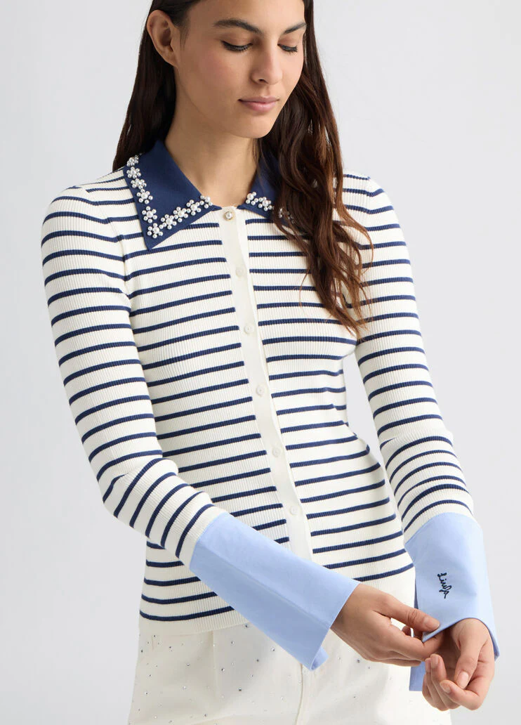 Striped cardigan with collar