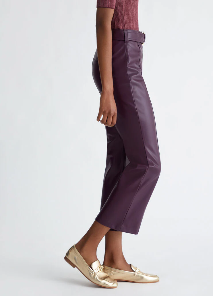 Coated fabric flared trousers