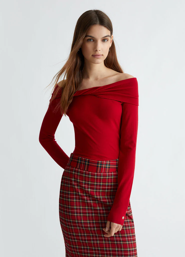 Red body suit with cut-out