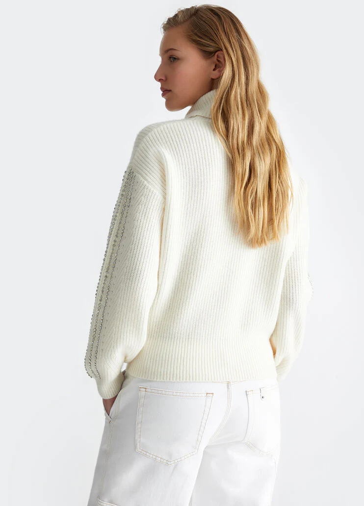 Wool polo-neck with rhinestones