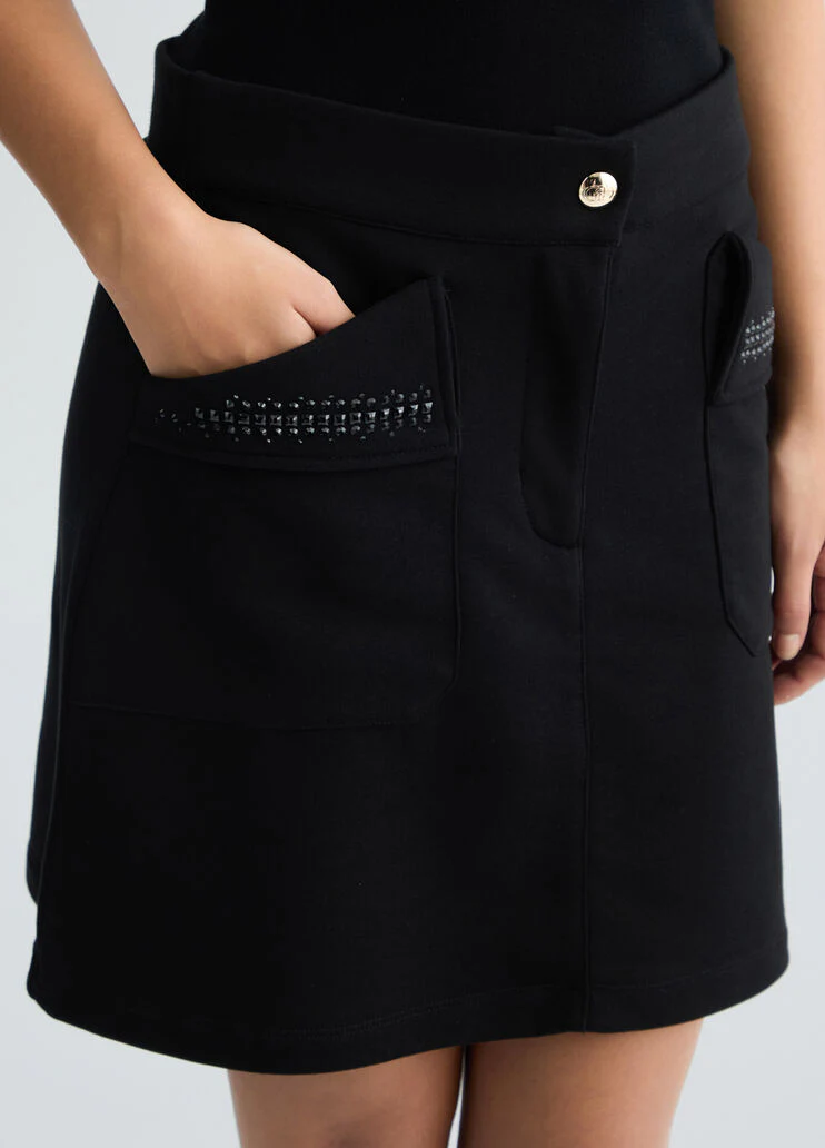 Fleece miniskirt with rhinestones