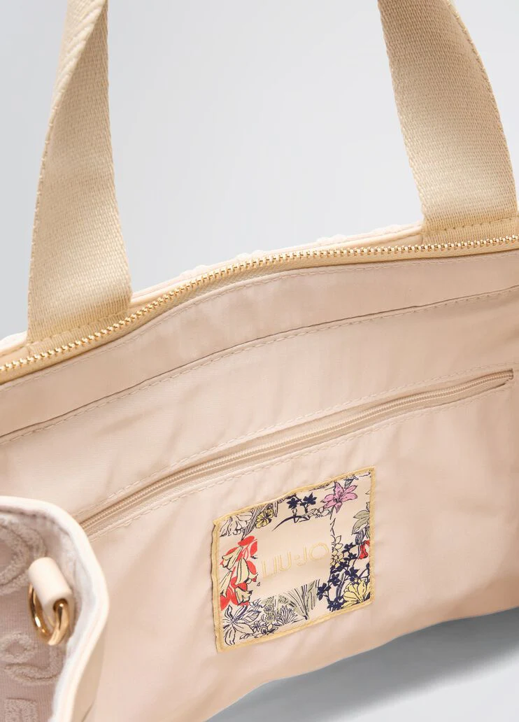 Beige jacquard tote bag