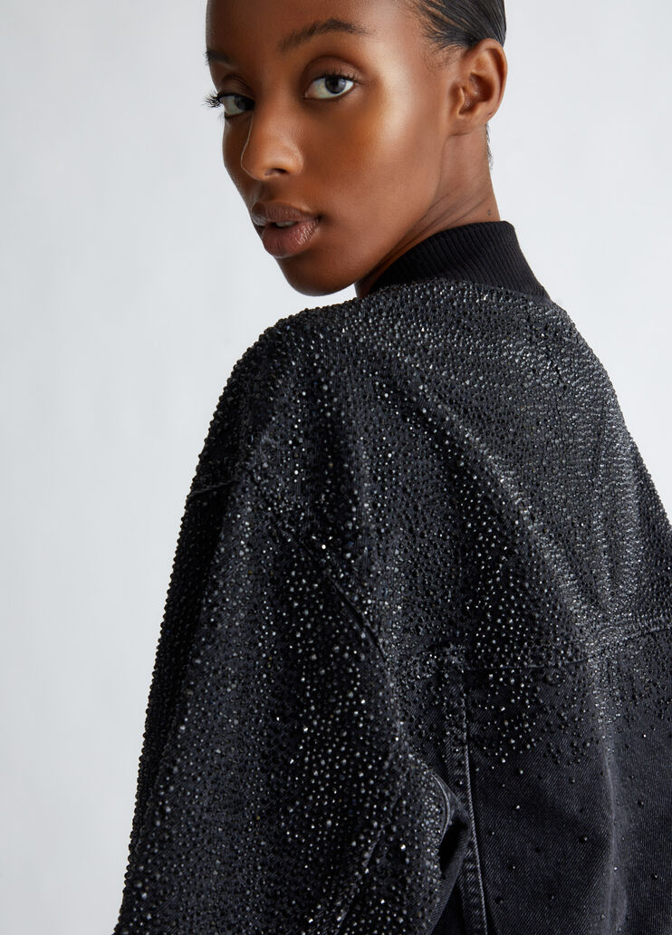 Denim bomber jacket with rhinestones