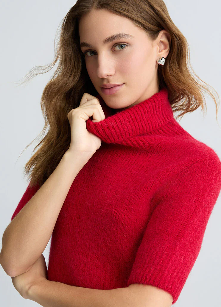 Red turtleneck with cut-out