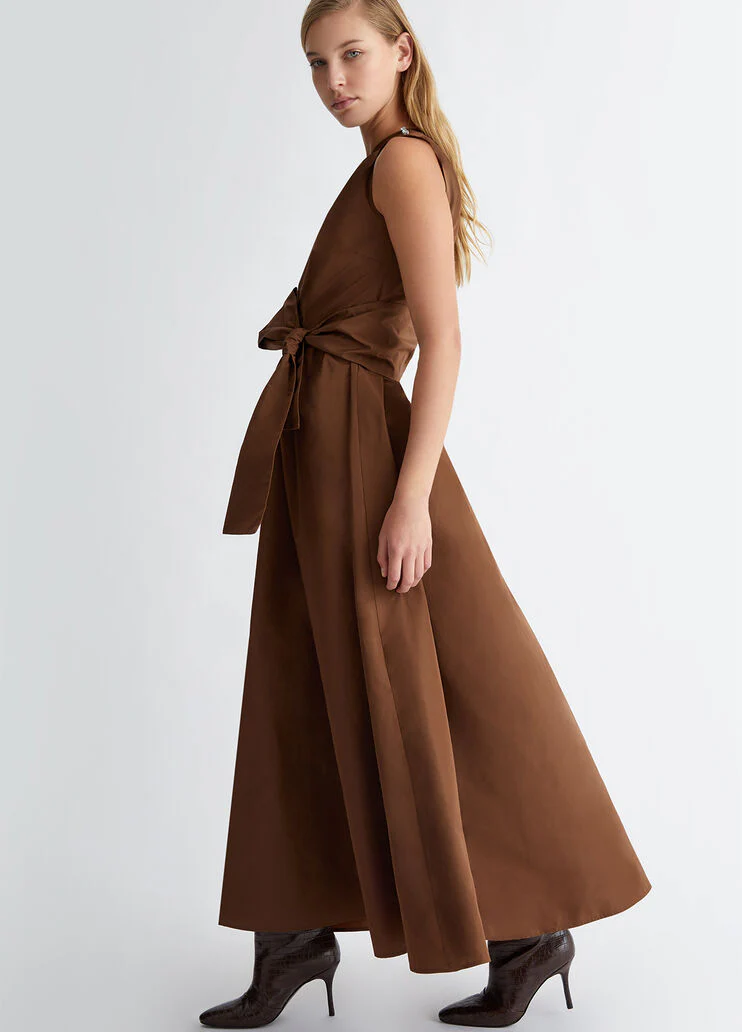 Brown one-shoulder taffeta dress