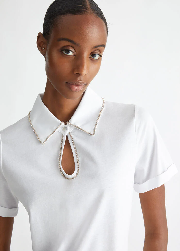 Polo shirt with rhinestones