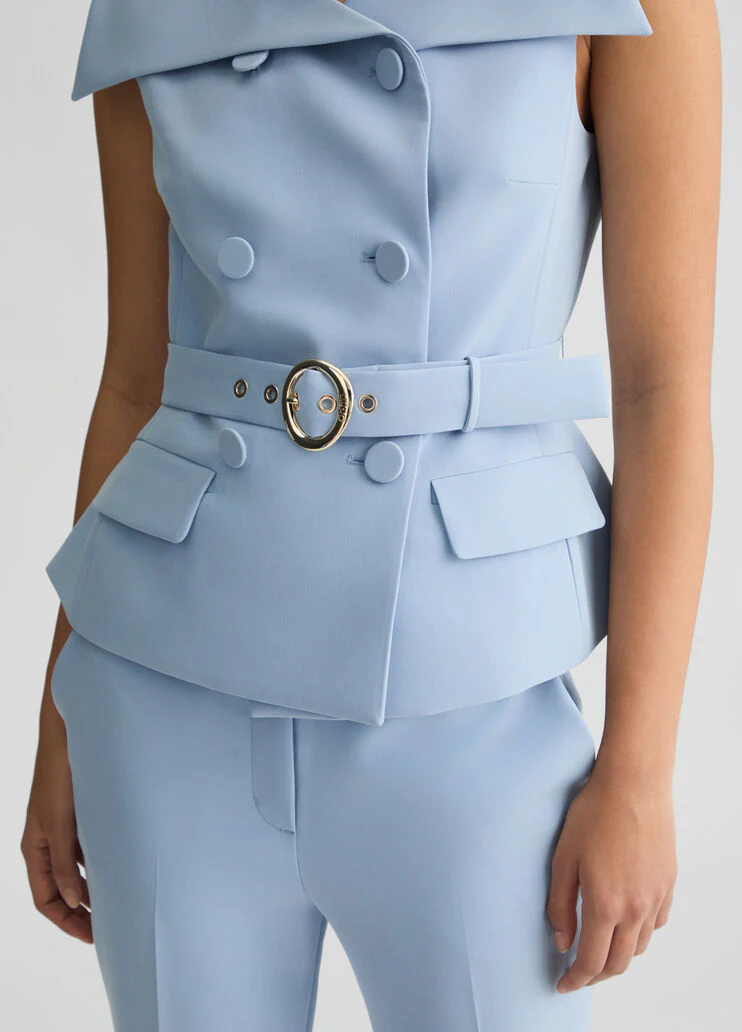 Double-breasted waistcoat with belt