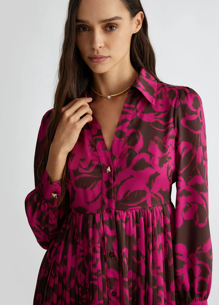 Printed twill shirt dress