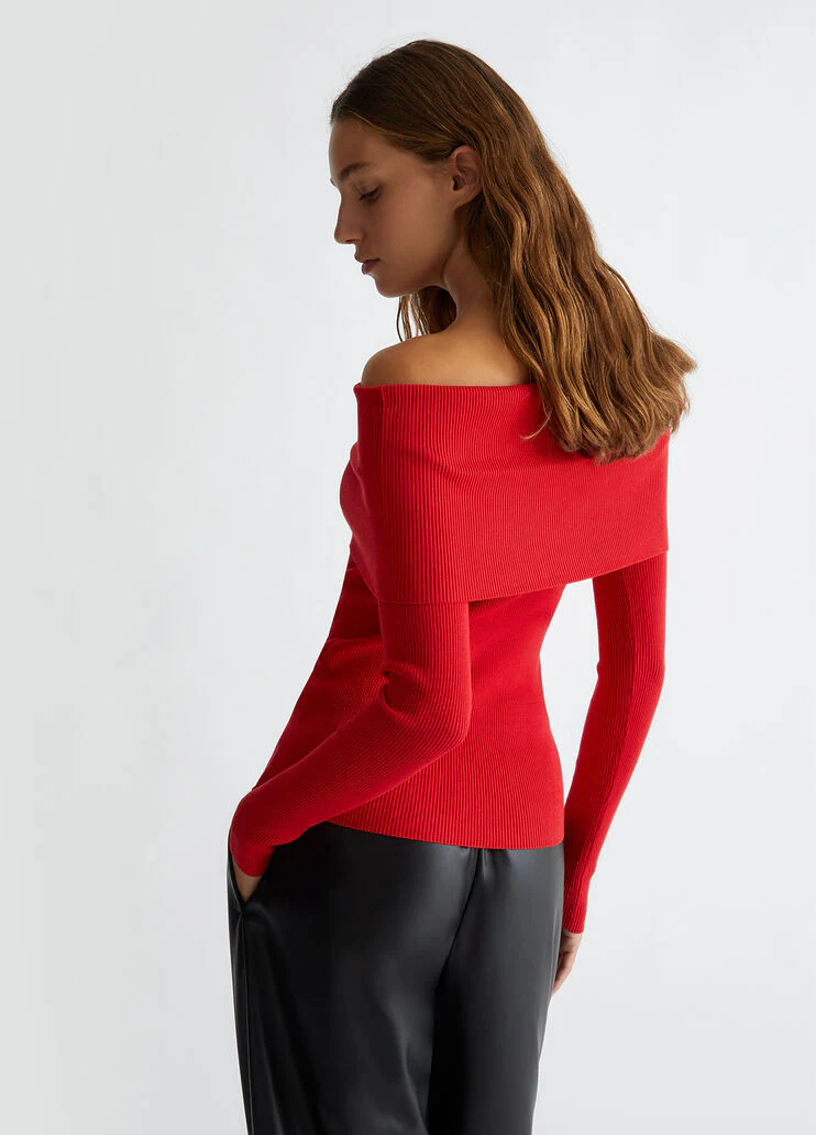 Red off-the-shoulder jumper