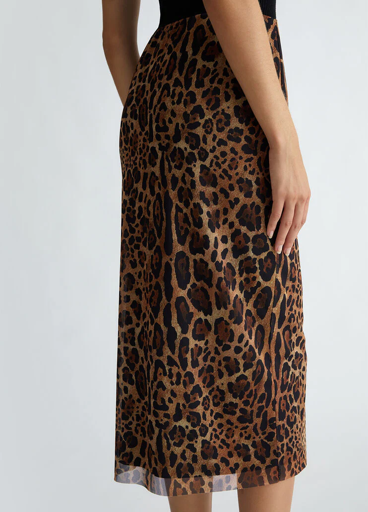 Animal-print tulle midi skirt