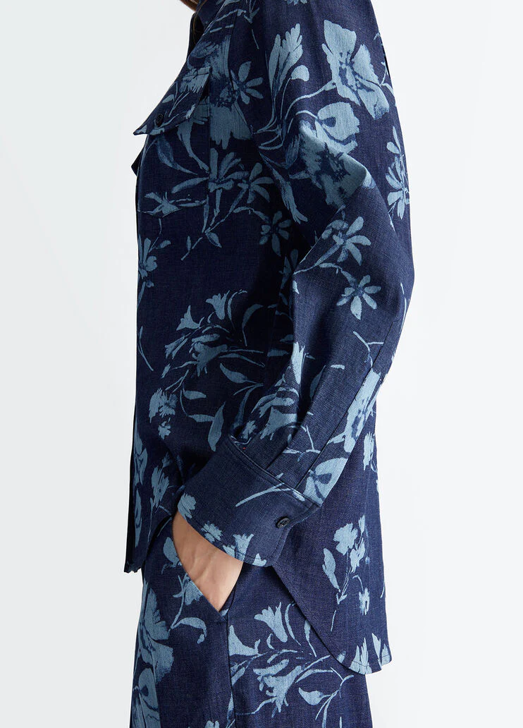 Denim shirt with floral print