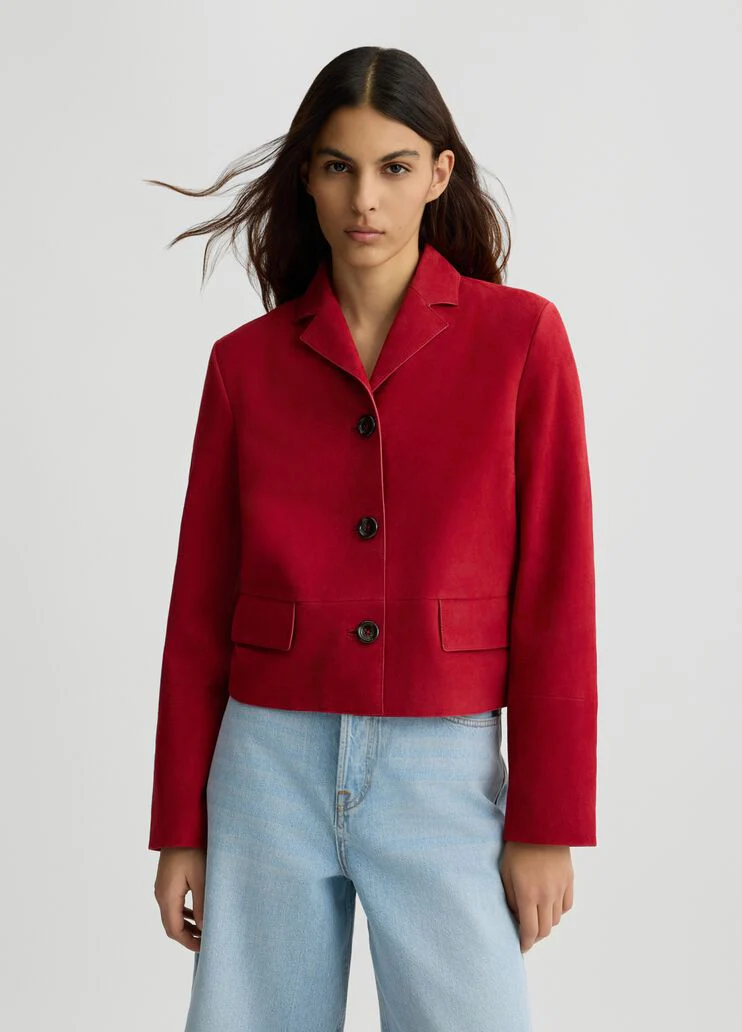 Red suede boxy jacket