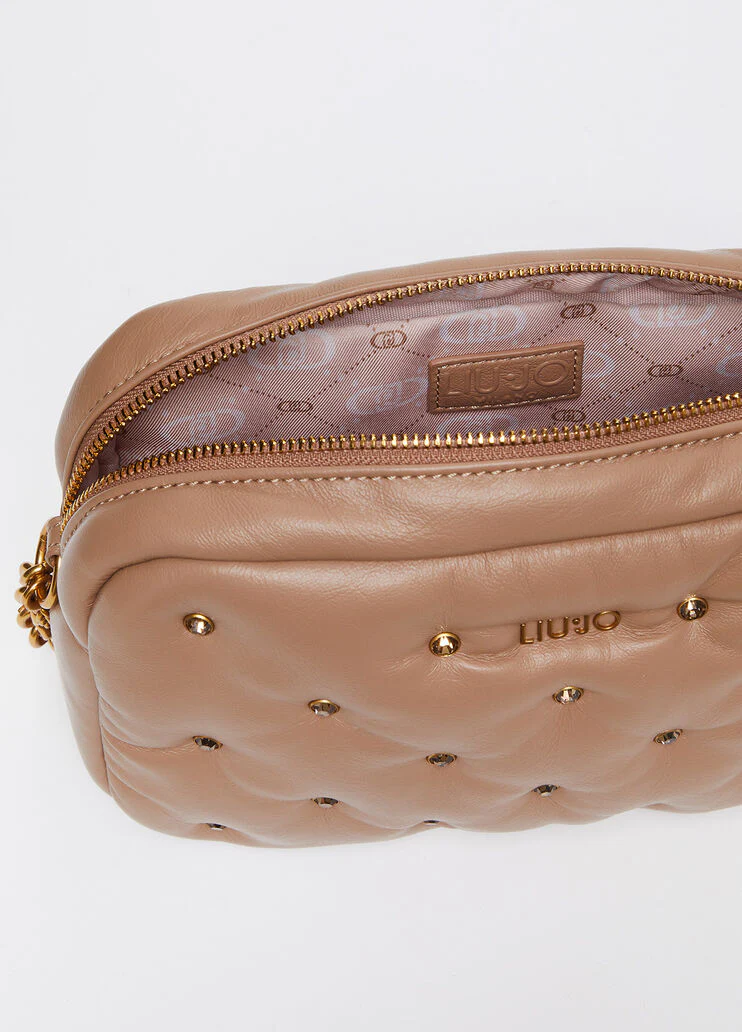 Glossy crossbody bag with rhinestones