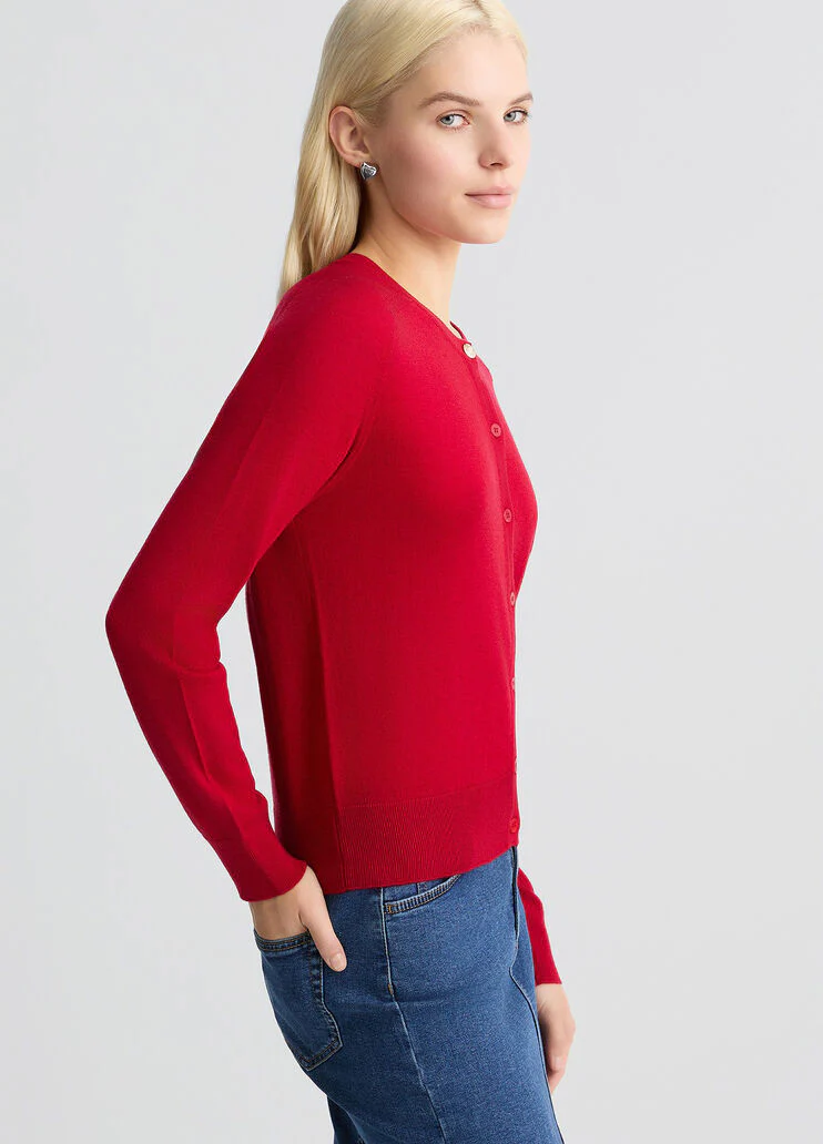 Red cashmere and wool cardigan