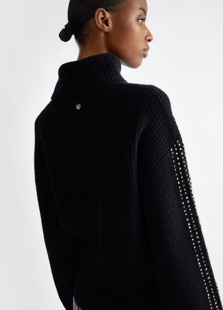 Wool polo-neck with rhinestones