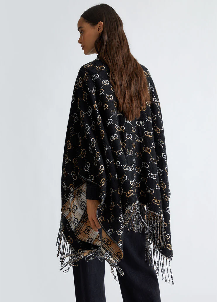 Poncho with jacquard logo