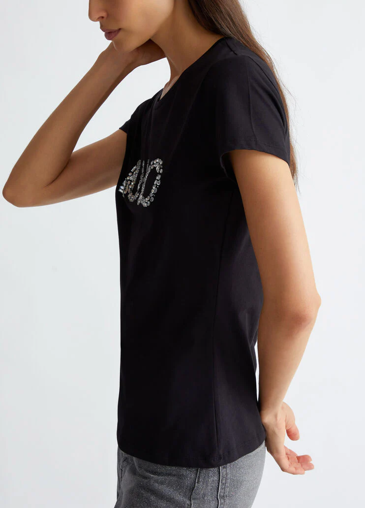 T-shirt with logo and gemstones