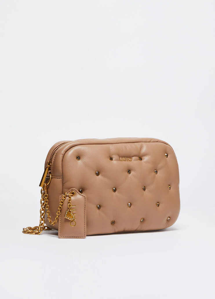 Glossy crossbody bag with rhinestones