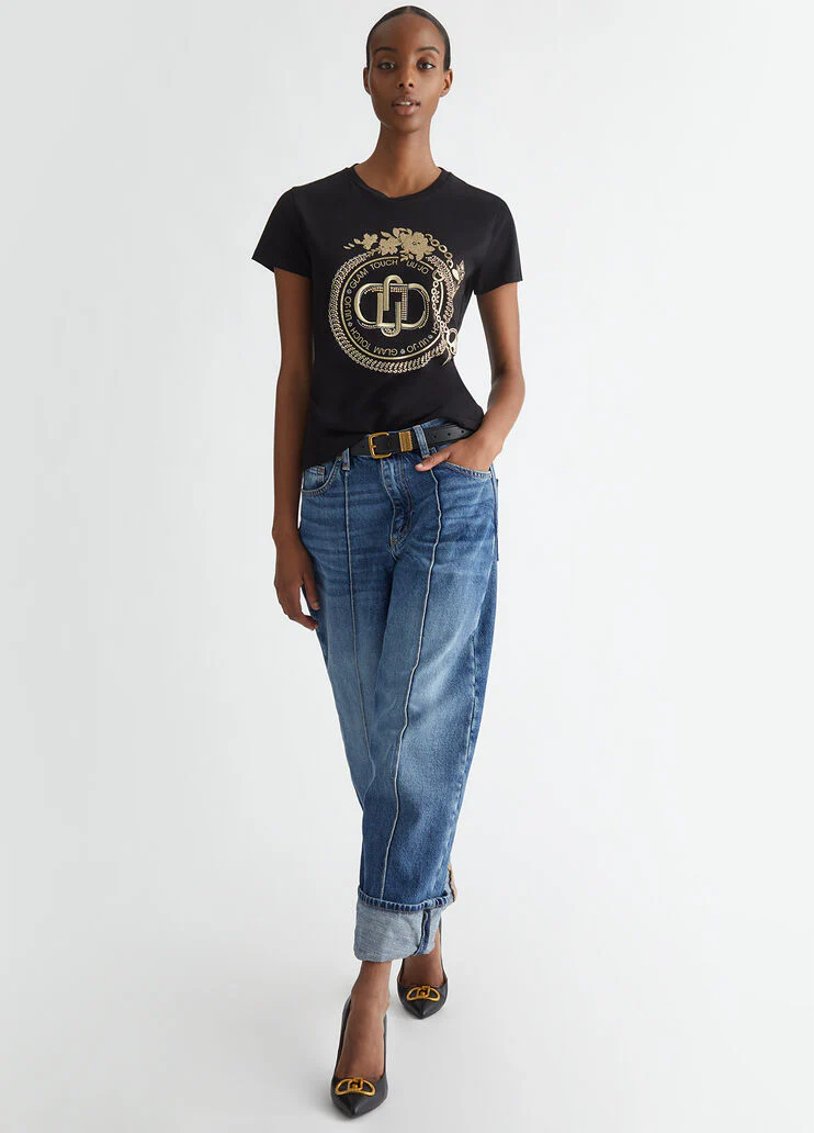 T-shirt with logo and gemstones