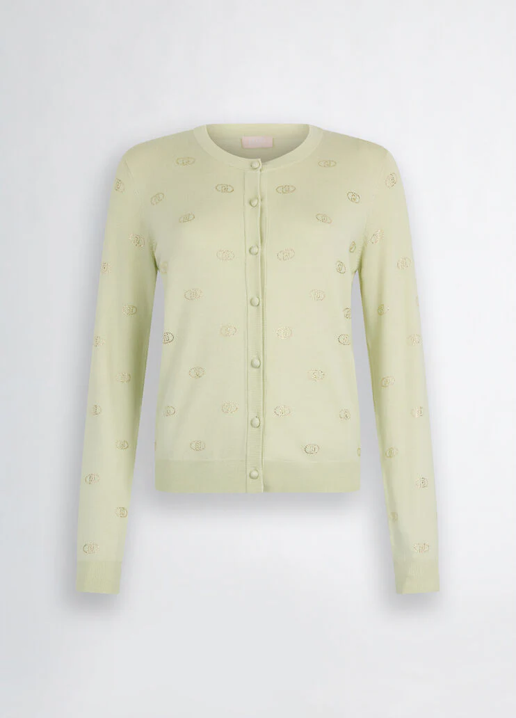 Cardigan with logo and rhinestones