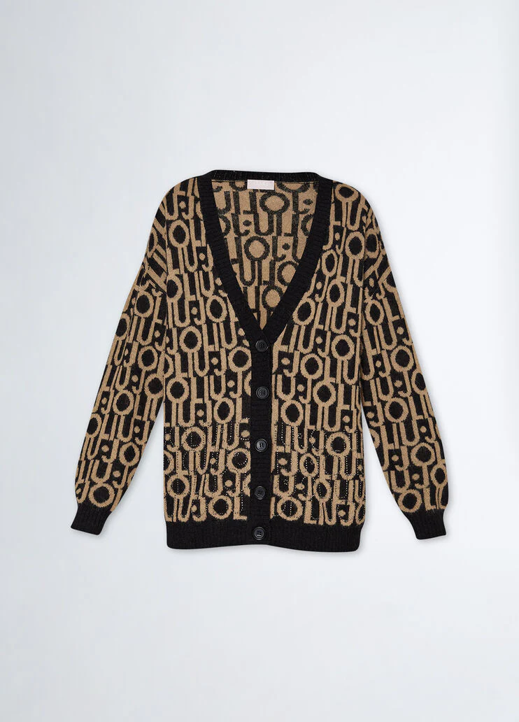 Cardigan with jacquard logo