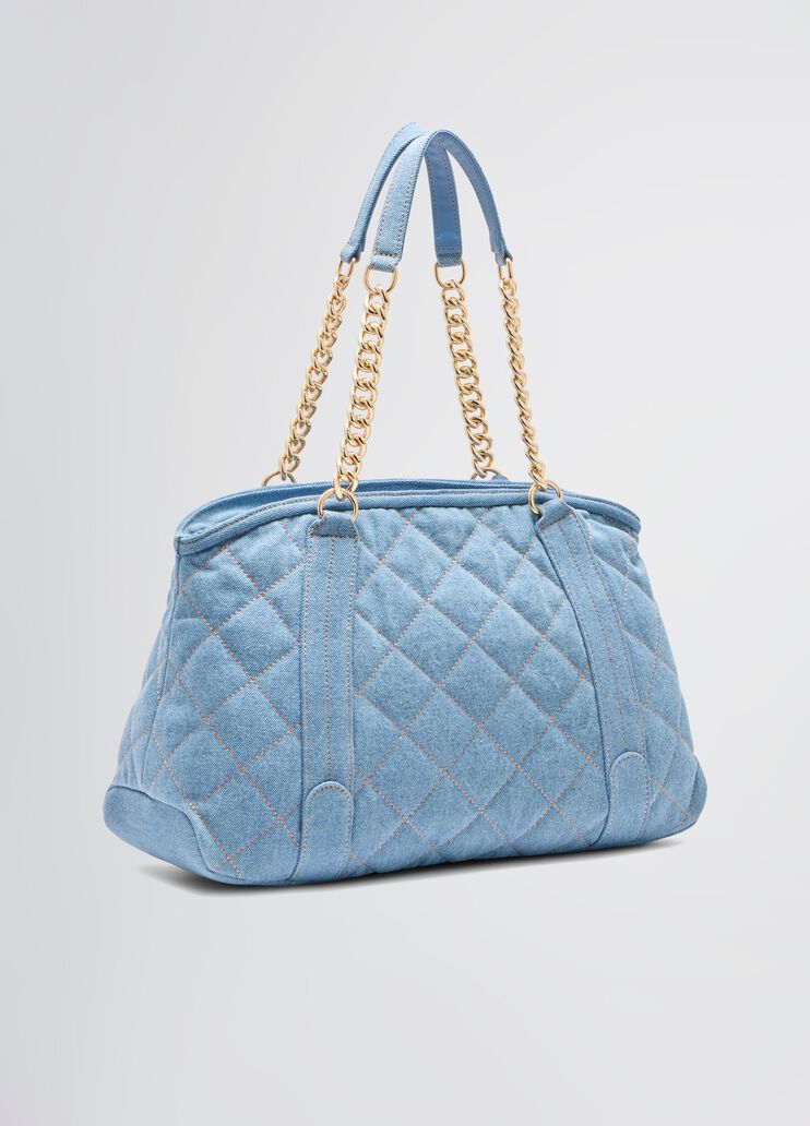 Quilted denim shopping bag