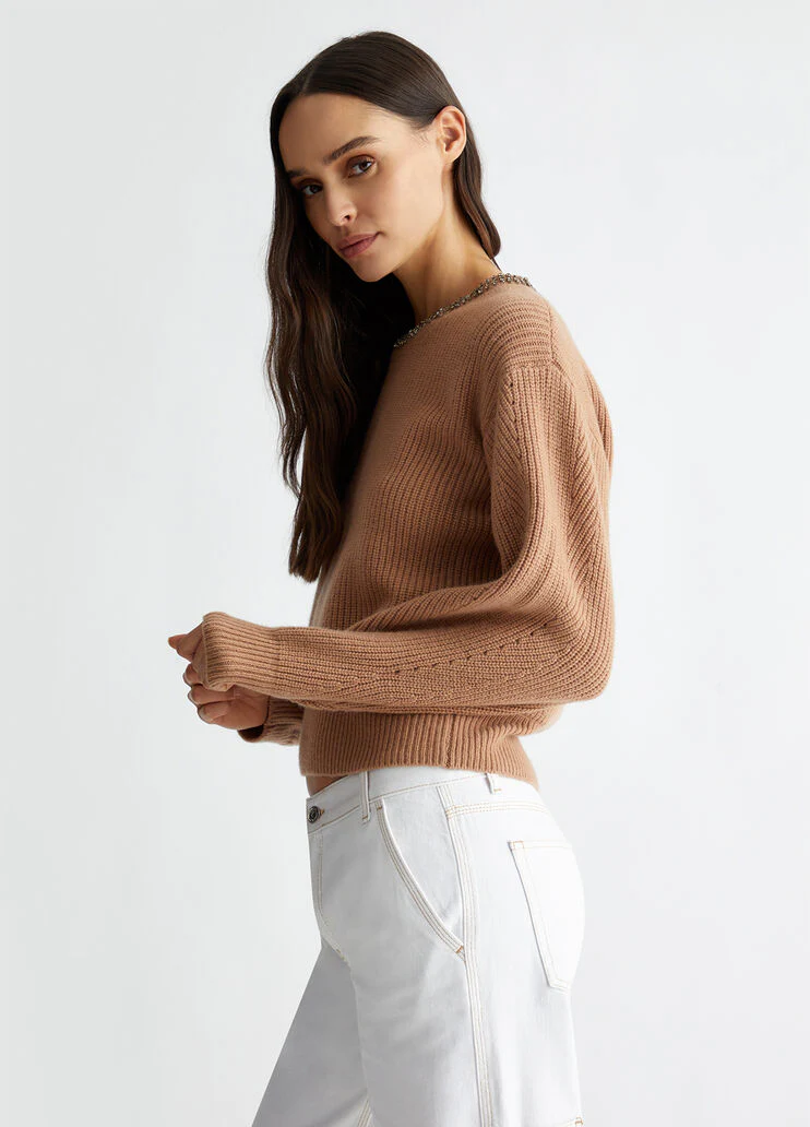 Wool sweater with gemstones