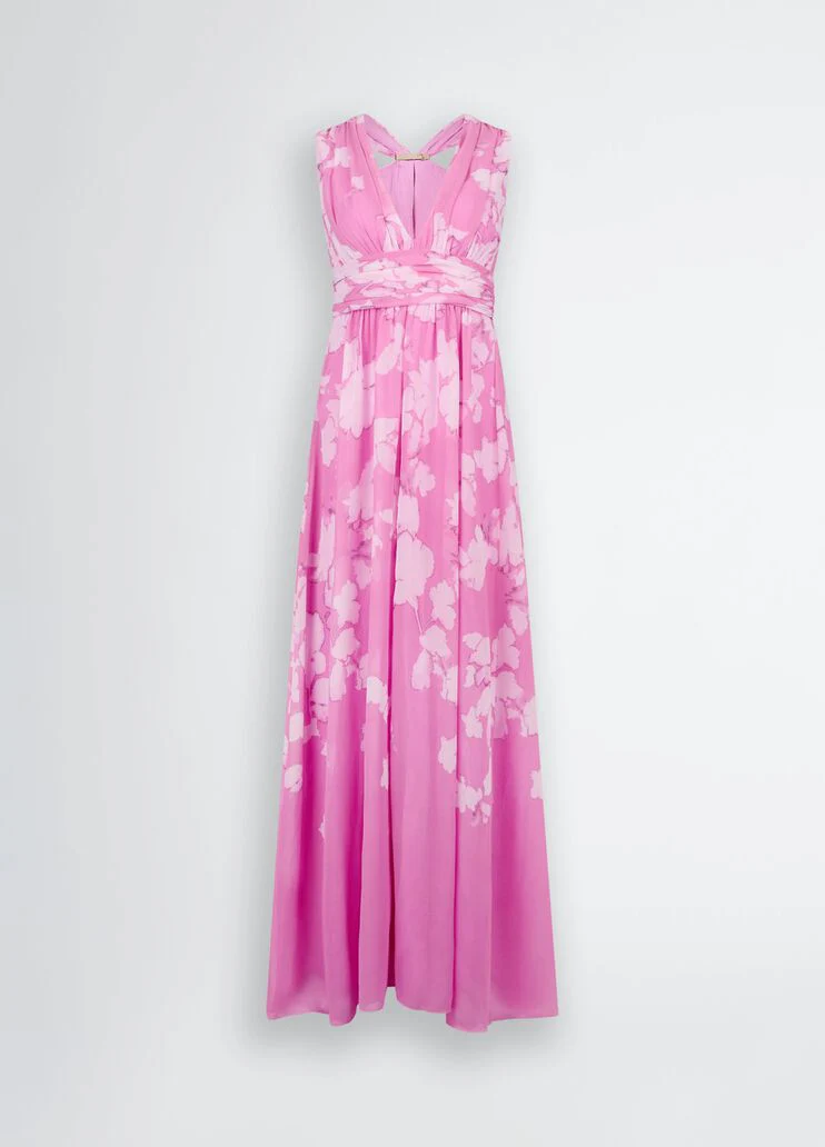 Long pink dress with floral design