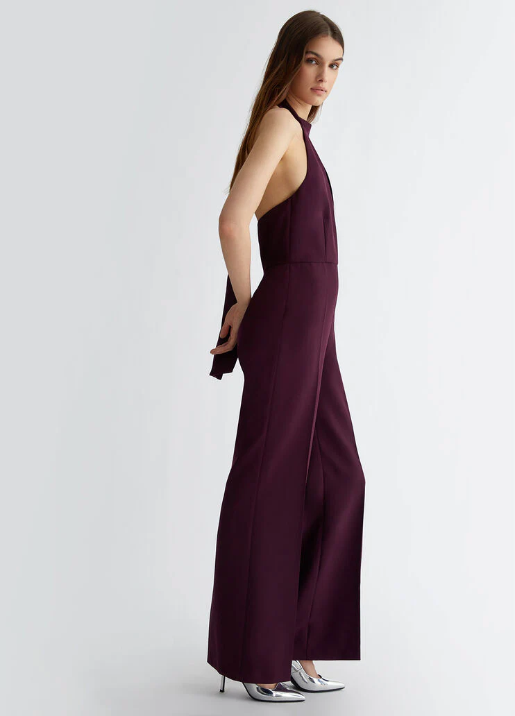 Stretch jumpsuit with pussy-bow