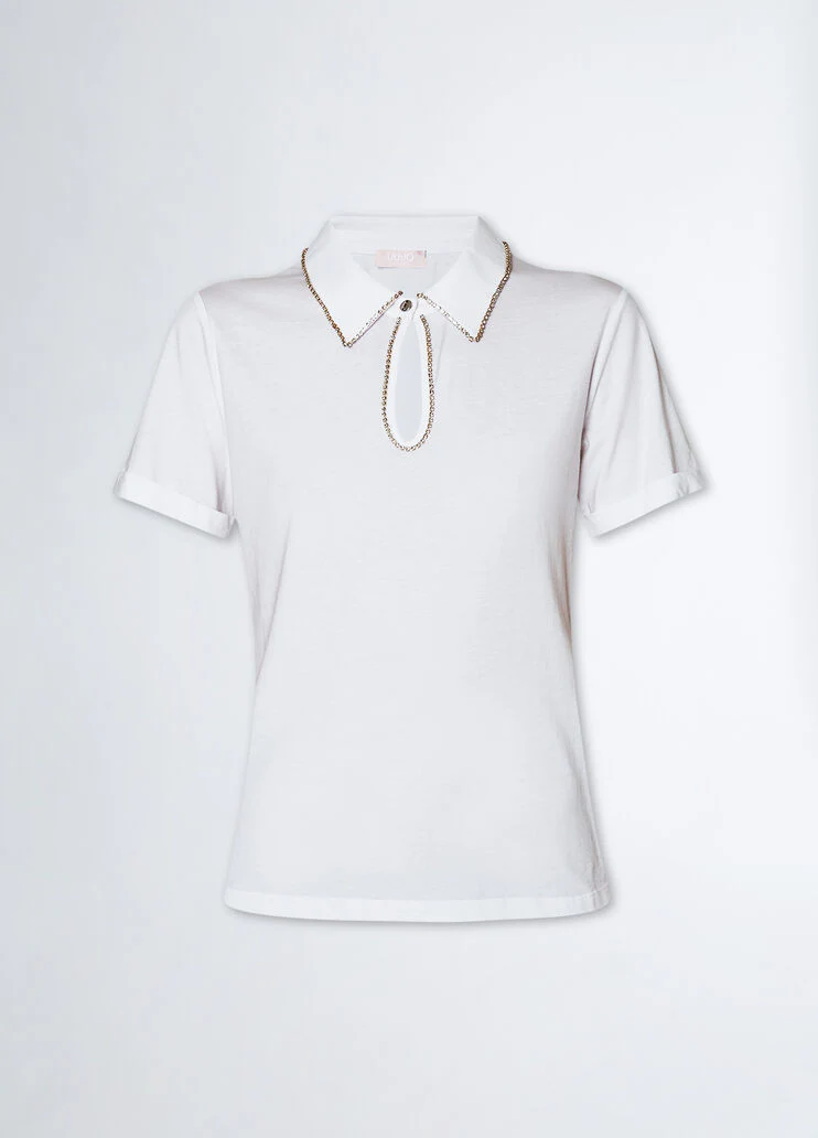 Polo shirt with rhinestones