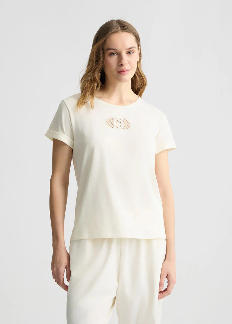 Cotton T-shirt with logo and rhinestones