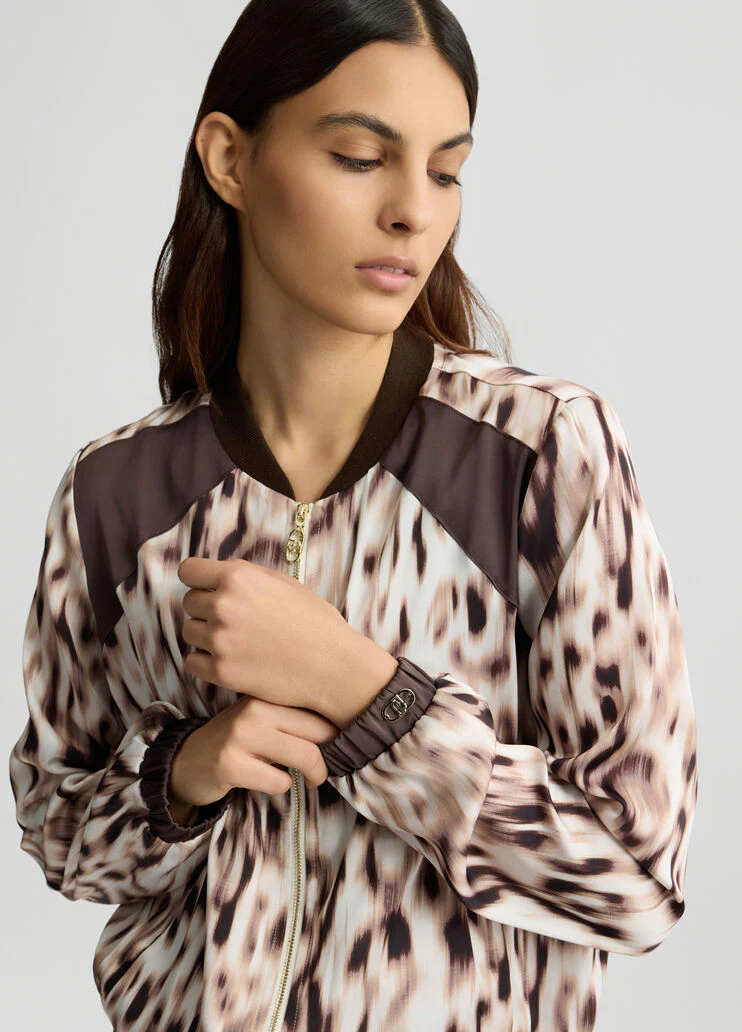 Printed satin bomber jacket