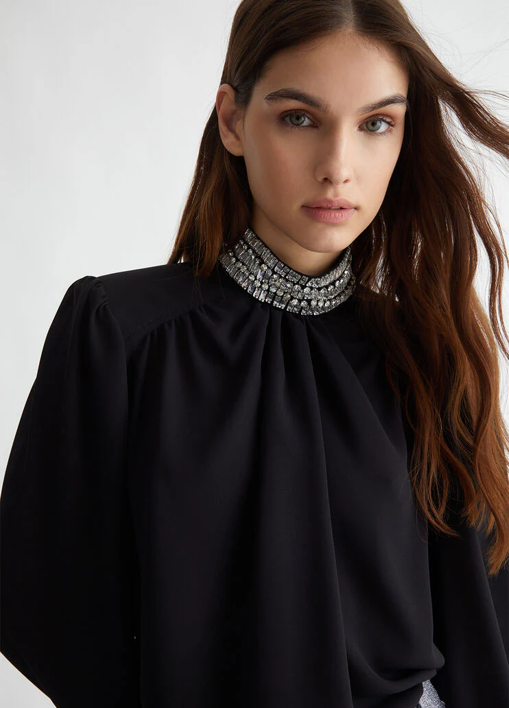 Georgette blouse with rhinestones