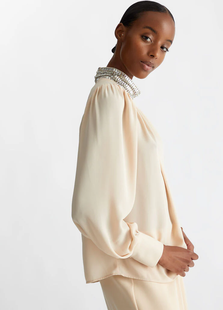 Georgette blouse with rhinestones