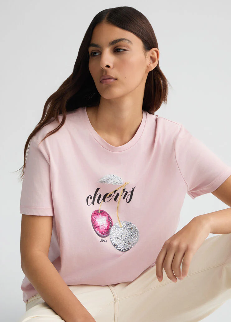 Printed T-shirt with rhinestones