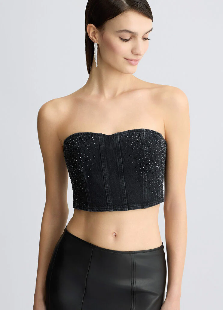 Denim top with rhinestones