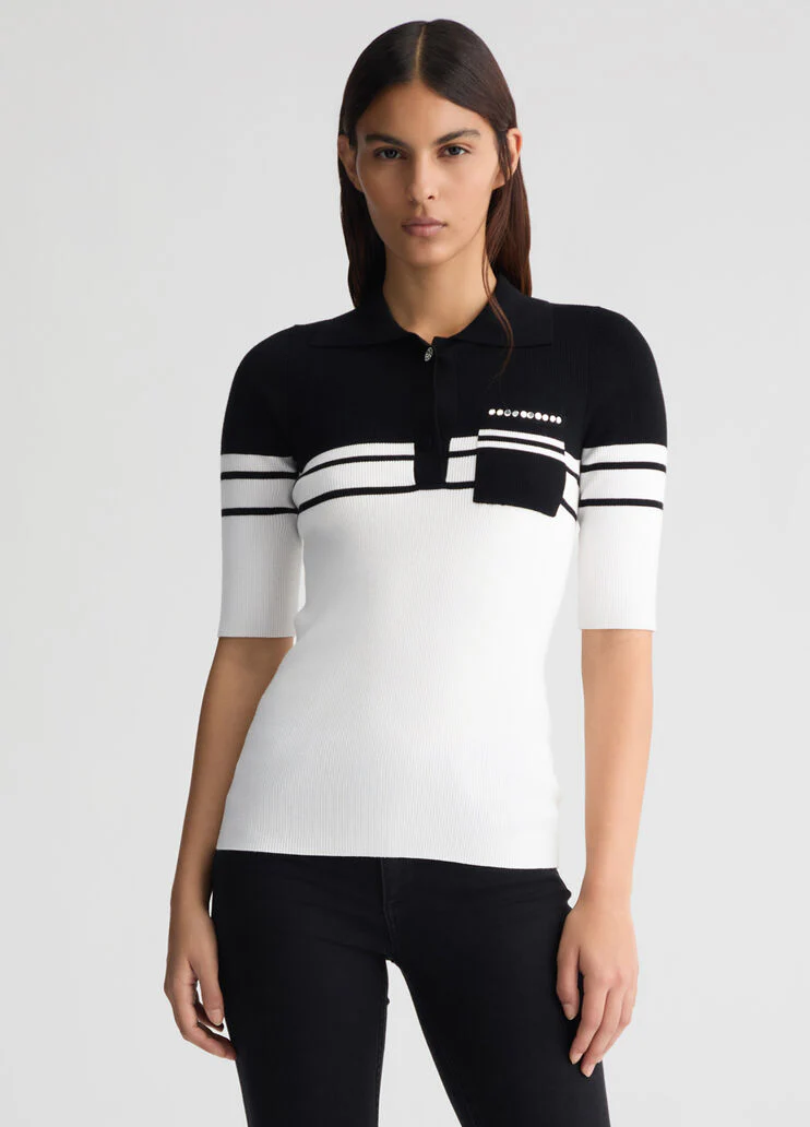 Striped knit polo-shirt