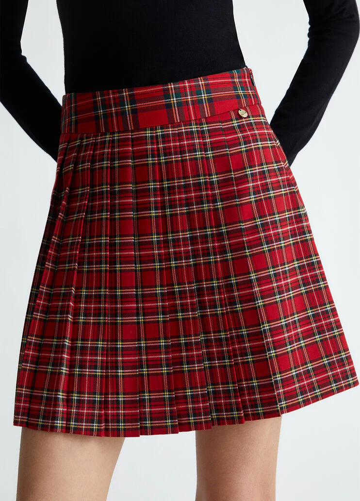 Pleated tartan miniskirt
