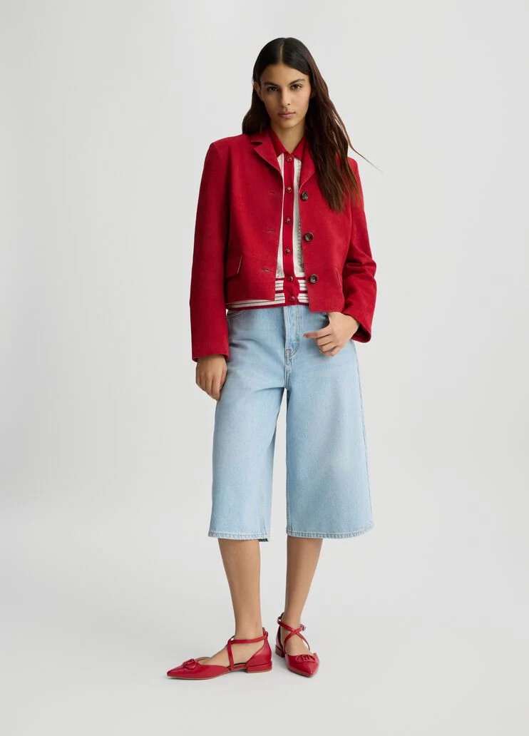 Red suede boxy jacket