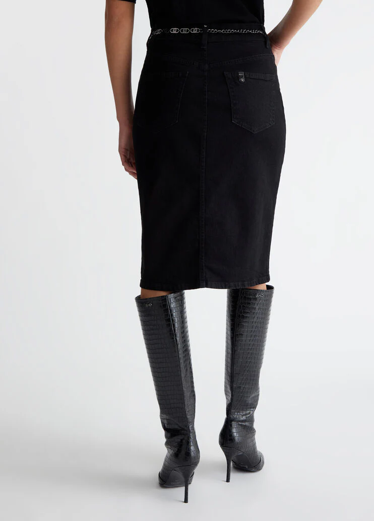Denim skirt with branded belt