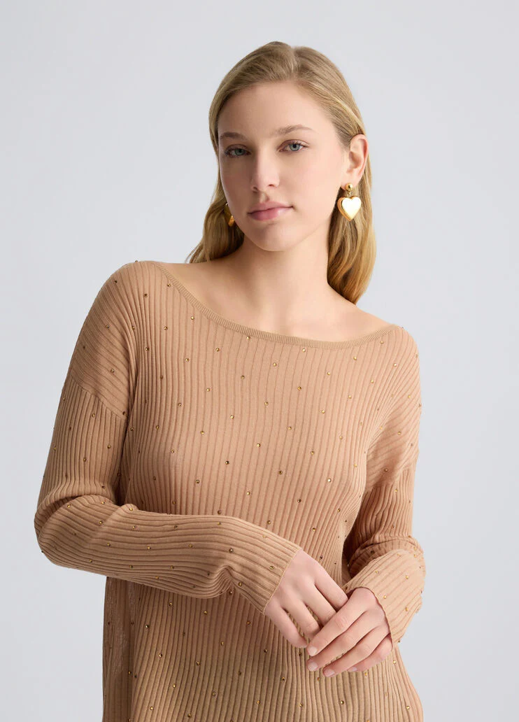 Beige jumper with rhinestones